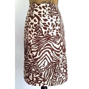 NWT Ann Trinity Pencil Skirt 6 Brown Cream Animal Stripe Dot Lined Work Party‎